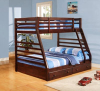 Solid Wood Bunk Bed with Storage Drawers Twin over Double
