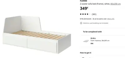 Ikea FLEKKE Day Bed BLACK + Sealy Posturpedic Mattress, View more