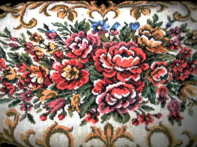 Vintage 1960’s Tapestry Clutch Purse with Lucite Handle, View more