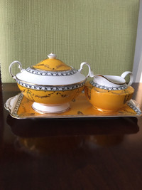 Antique Porcelain Cream and Sugar set with tray