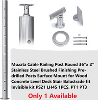 (NEW) Muzata Cable Railing Post Round 36”x 2” Stainless Steel