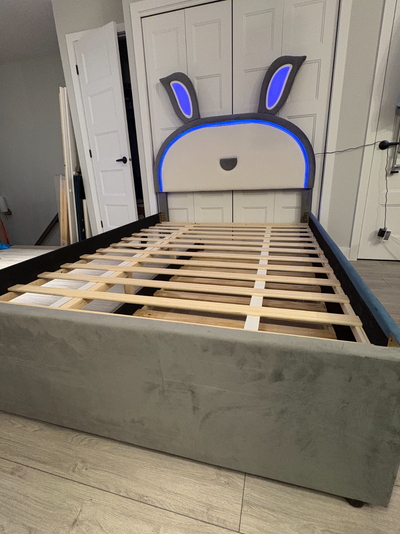 Lit plateforme tapissier double avec lit gigogne simple + DEL, View more