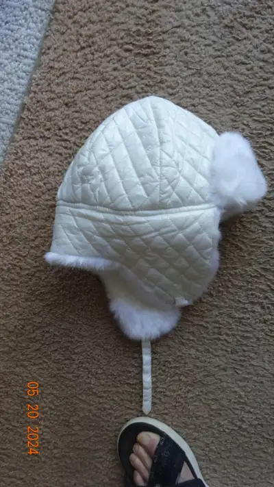 Hat  winter style,white quilted ,ear flaps,  Lined,russian style, View more