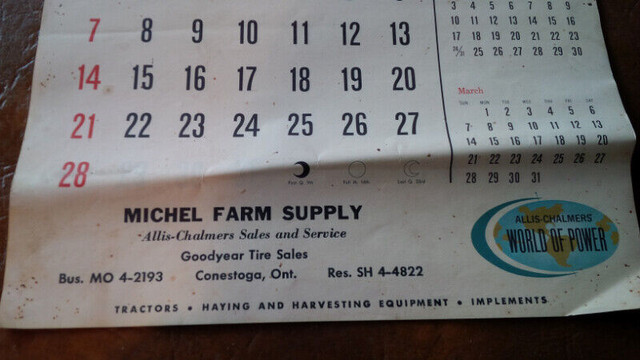 Michel Farm Supply, Conestoga 1965 Calendar, Phone MO 4-2193 in Arts & Collectibles in Stratford - Image 2