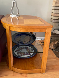 Oak and glass end tables - pair