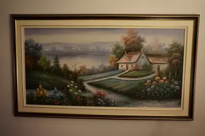 Peinture à l’huile encadrée, 56'' x 32'' (longueur, hauteur), View more