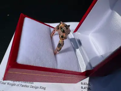 #870 - 14kt Rose Gold EFFY Panther Diamond Ring Size 7, View more