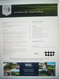 2024 ClubLink prepaid certificate 