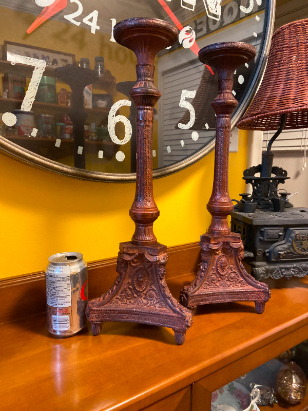 Cast Iron Candle Stick Holders with Face and Ram Head Triangle F in Arts & Collectibles in Oshawa / Durham Region - Image 2