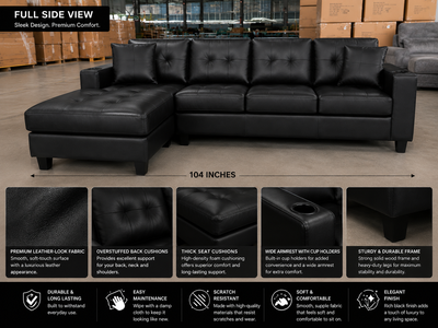 Modern Black Sectional Sofa with Storage Chaise, View more