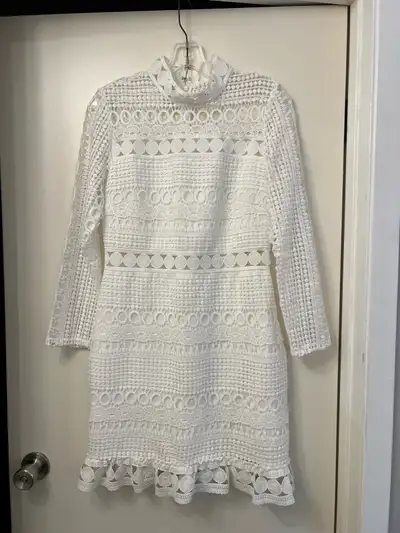 LIKE NEW! White Long Sleeve Mini Crochet/Lace Dress, View more
