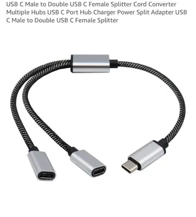 USB-C Male to Dual USB-C Female Splitter Cable, View more