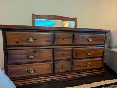 Solid Pine 9-Drawer Dresser with Wall Mirror, View more