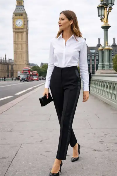 Burberry Women's Black Pants w Satin Stripes, View more