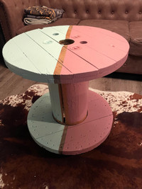 Beautiful minty blue and pink spool table