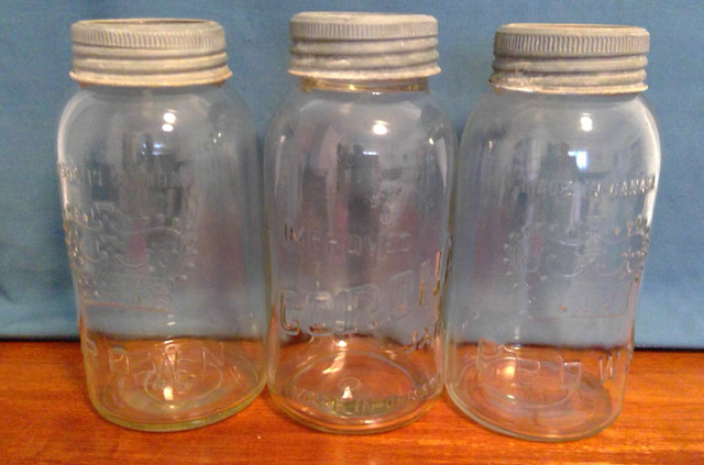 3 Vintage 70 Imperial fluid oz Glass Mason Jars Made in Canada in Arts & Collectibles in Markham / York Region