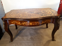 French Louis XV Style Marquetry Coffee Table with Ormolu Mounts