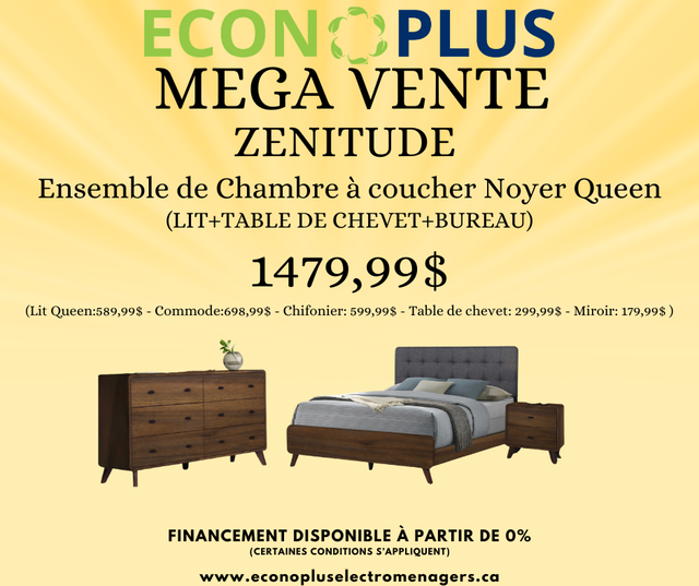 EconoplusZENITUDE Ens de Chambre à coucher Noyer Queen $1,479.99 in Beds & Mattresses in Laval / North Shore - Image 2