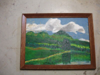 Framed Green Landscape - acrylic painting