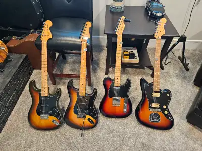 4 fender guitars for sale, no tarrifs on used gear! Will sell seperately : 1982 hardtail strat. US m...