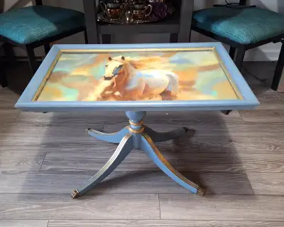 Vintage Coffee Table or Side Table / End Table with Horse!, View more