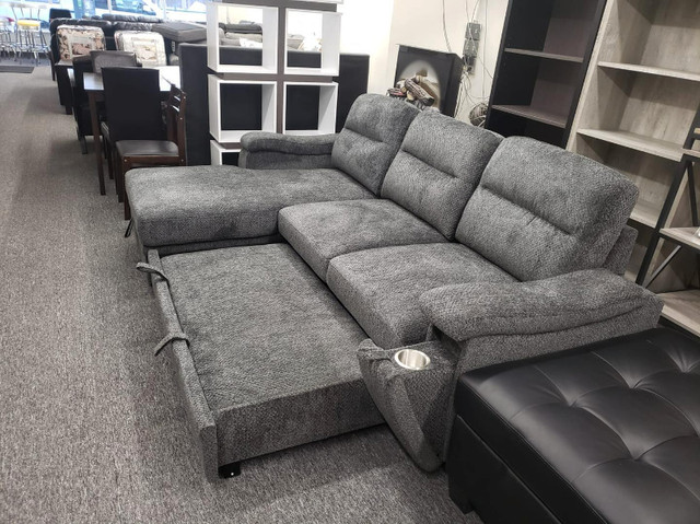 Barstow -Sofa Pull Out Bed, Rev Storage Chaise, Hidden Cupholder in Couches & Futons in Winnipeg - Image 2