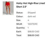 Lululemon Dark Red High-Rise Hotty Hot 2.5 lined shorts