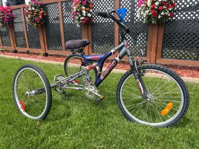 Custom 21 speed custom tricycle with 24” wheels for sale. Rear weels are angled for safety with cust...