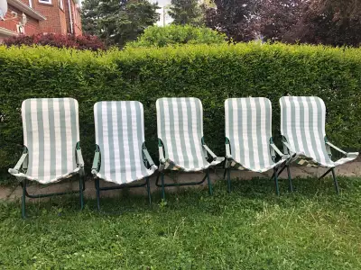 Strong canvas Metal frame Easily foldable Very comfortable Generous size $15 each Very clean