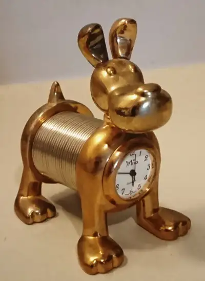 Brass Mini Slinky Dog Desktop Clock, View more