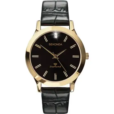 Sekonda Men's Diamond Black Leather Strap Watch283/2135, View more