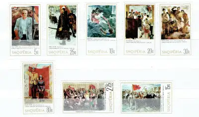 Une série de 8 grands timbres neufs de l' ALBANIE COMMUNISTE, "ART".