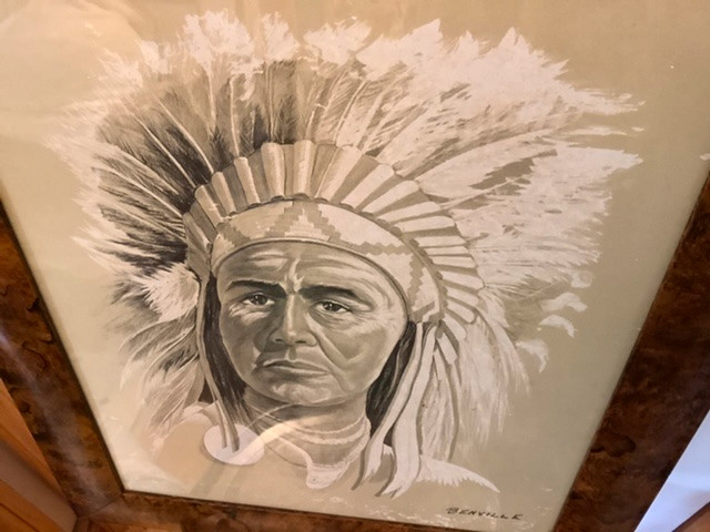 Antiq/Vtg Etching of a Native American Chief by Artist Benville in Arts & Collectibles in Belleville - Image 3