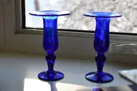 Hand-blown glass candlesticks from Biot, France