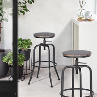 Barstools Set of 2 Adjustable Height Swivel Oak Colour