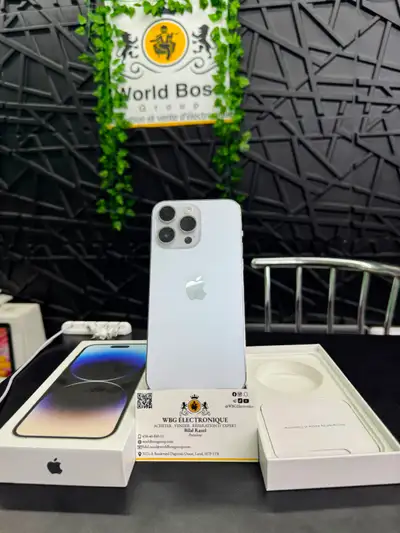 iPhone 14 Pro Max - 256GB- white Titanium- Excellent condition - unlocked - Battery: 85% all works n...