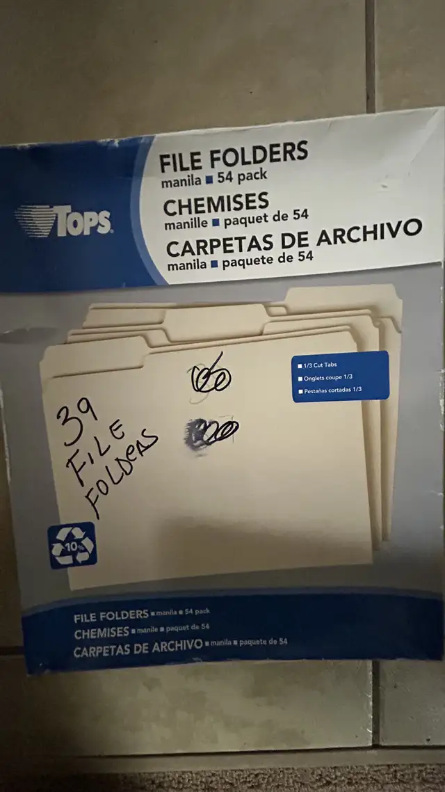Tops File Folders 39 Pieces  $5