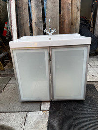 Sink, faucet & frosted glass door cabinet combo