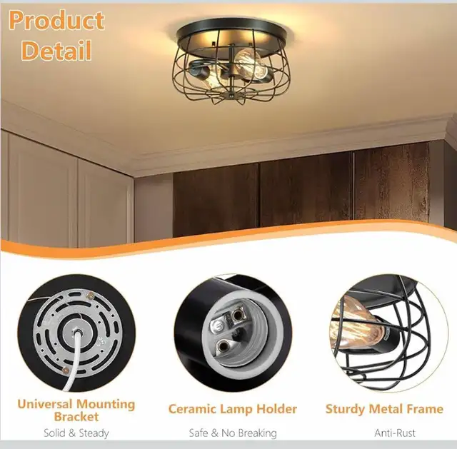 Lomoky 2-Light Farmhouse Ceiling Light Fixture, Industrial Hallw in Indoor Lighting & Fans in City of Toronto - Image 5