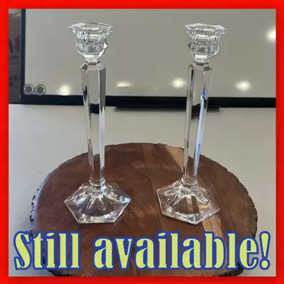 Pair of Handmade Geometric Cut Bohemian Crystal Candle Holders!, View more