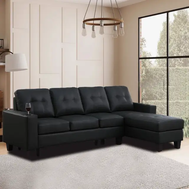 Brand New Sectional Sofa In Faux Leather  - Black Amazing Sale in Couches & Futons in Kingston - Image 3