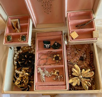 Vintage Jewelry Box with Vintage Jewelry - Necklaces - Pins etc.