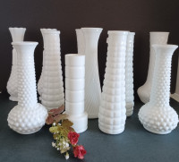 12 Milk Glass Bud Vases, Beautiful for Weddings and Showers