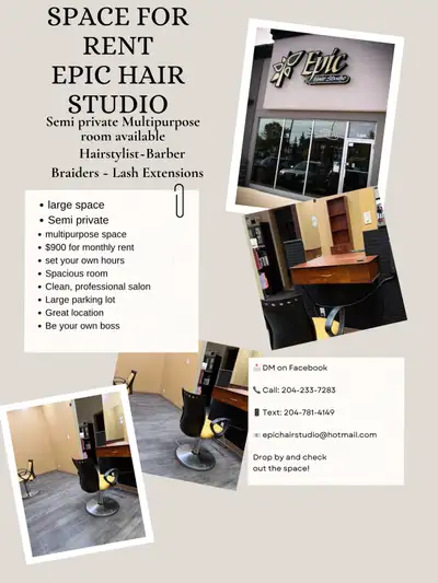 Chair(s) For Rent Semi private room available for a full time rental. With a monthly rent of $900+GS...