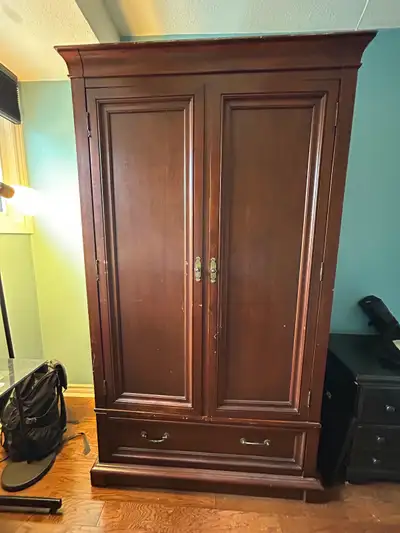 Solid Wood Armoire Wardrobe with Drawers & Hanging Rod $250 OBO, View more