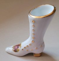 Vintage Limoges France Miniature White & Gold Porcelain Boot