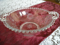 ETCHED CORNFLOWER GLASS BOWL - CANDLEWICK, HANDLES