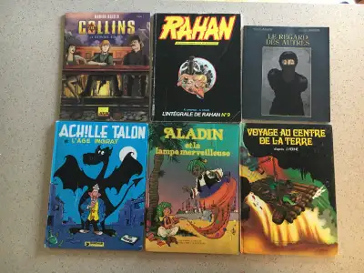 (6) BANDES DESSINÉES AVEC COUVERTURES RIGIDES-POUR FAN DE BD. ACHETÉ NEUVES. #1- ACHILLE TALON ET L'...