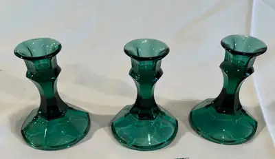 3 Vintage Indiana Glass Candlesticks , View more