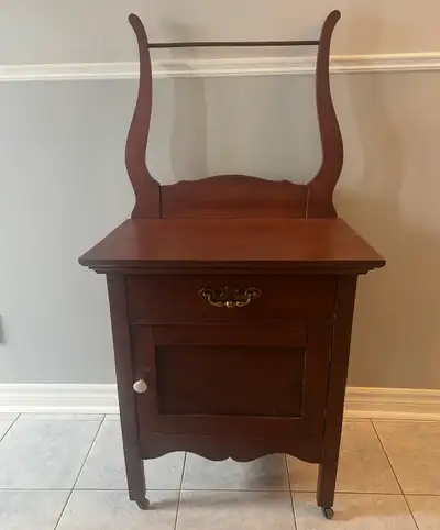 Vintage Antique Wash Stand. Strong & Solid. Measures 50” Tall x 25” Wide x 18” Deep. The trim is bro...